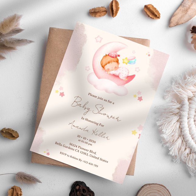 Invitación a Baby Shower de la Luna Rosa (Subido por el creador)