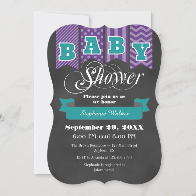 Invitación a Baby Shower de la marca de la placa v (Anverso)