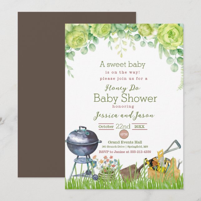 Invitación a Baby Shower de la miel acuarela (Anverso / Reverso)