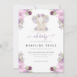 Invitación a Baby Shower de la niña con Elefante P