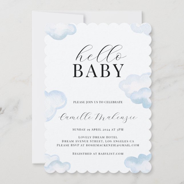Invitación a Baby Shower de la nube azul (Anverso)