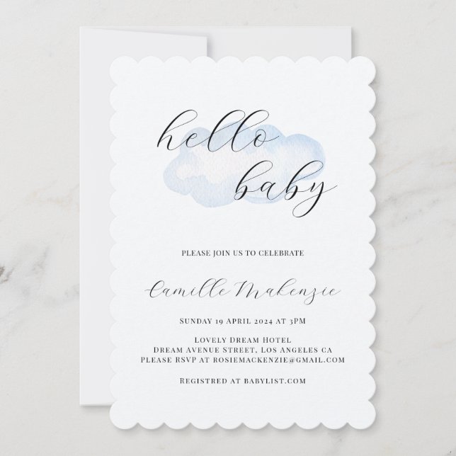 Invitación a Baby Shower de la nube azul (Anverso)