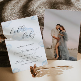 Invitación a Baby Shower de la nube azul acuarela