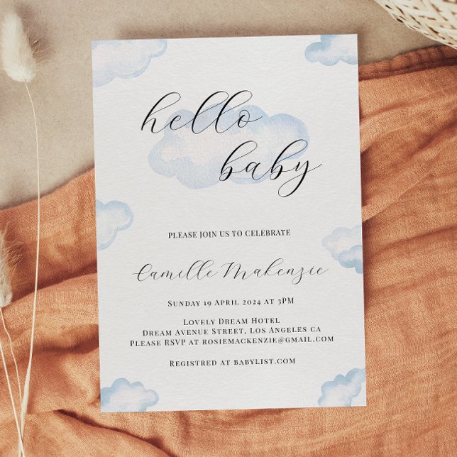 Invitación a Baby Shower de la nube azul acuarela (Subido por el creador)