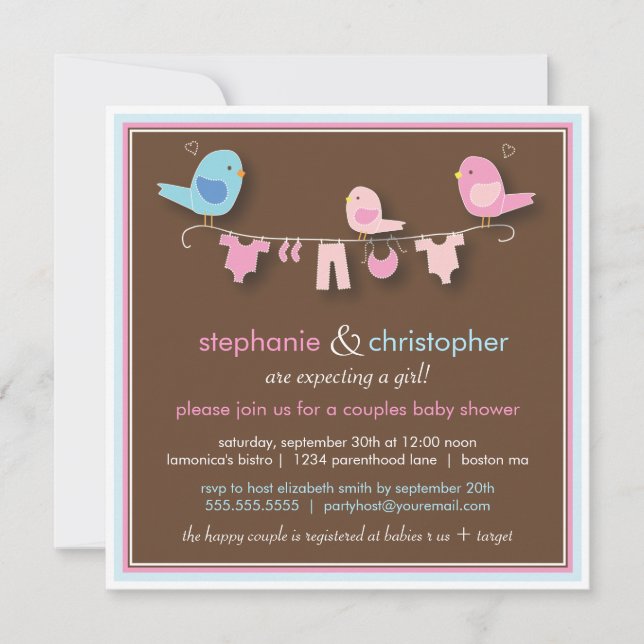 Invitación a Baby Shower de la pareja de Chicas de (Anverso)