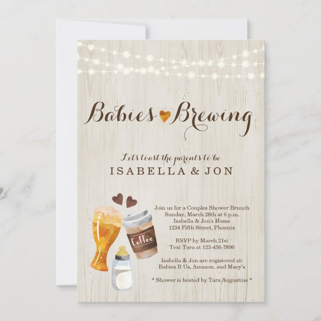 Invitación a Baby Shower de la pareja de gemelos q (Anverso)