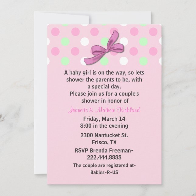 Invitación a Baby Shower de la pareja de niñas (Anverso)