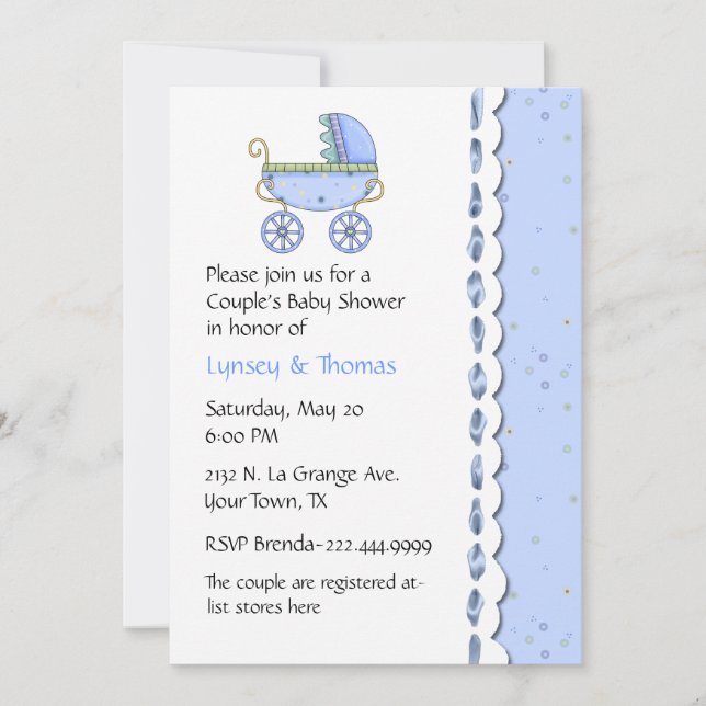 Invitación a Baby Shower de la pareja dulce azul (Anverso)