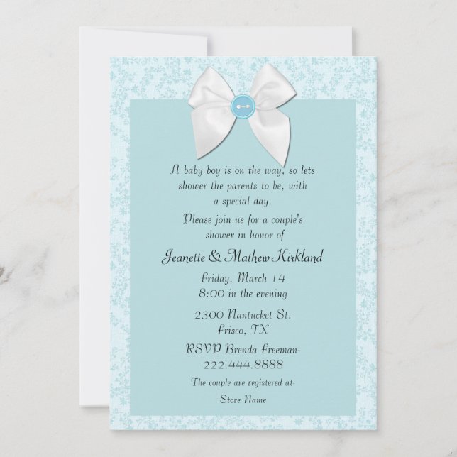 Invitación a Baby Shower de la pareja dulce azul (Anverso)