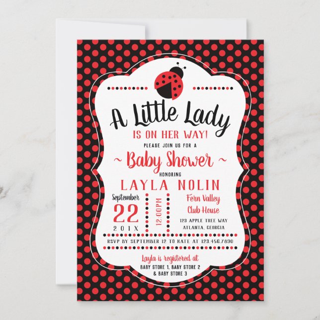 Invitación a Baby Shower de la pequeña dama, buitr (Anverso)