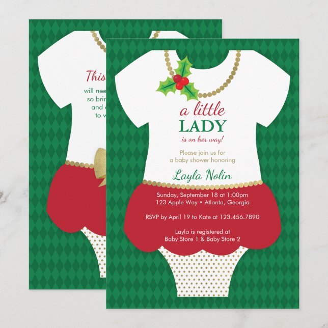 Invitación a Baby Shower de la pequeña dama, Navid (Anverso / Reverso)