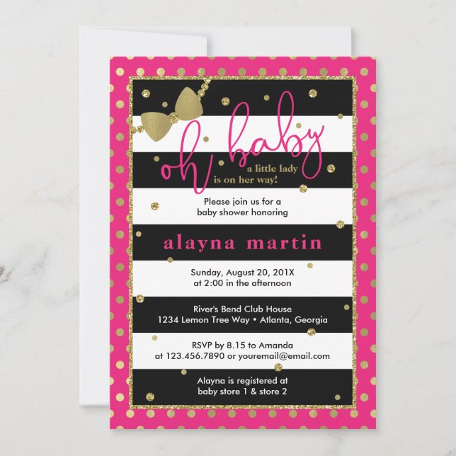 Invitación a Baby Shower de la Pequeña Dama, oro f (Anverso)