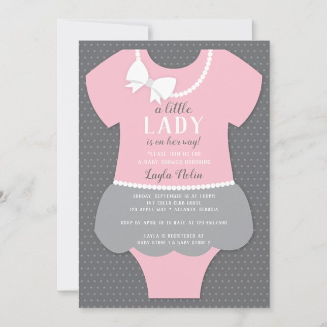 Invitación a Baby Shower de la pequeña dama, rosa, (Anverso)