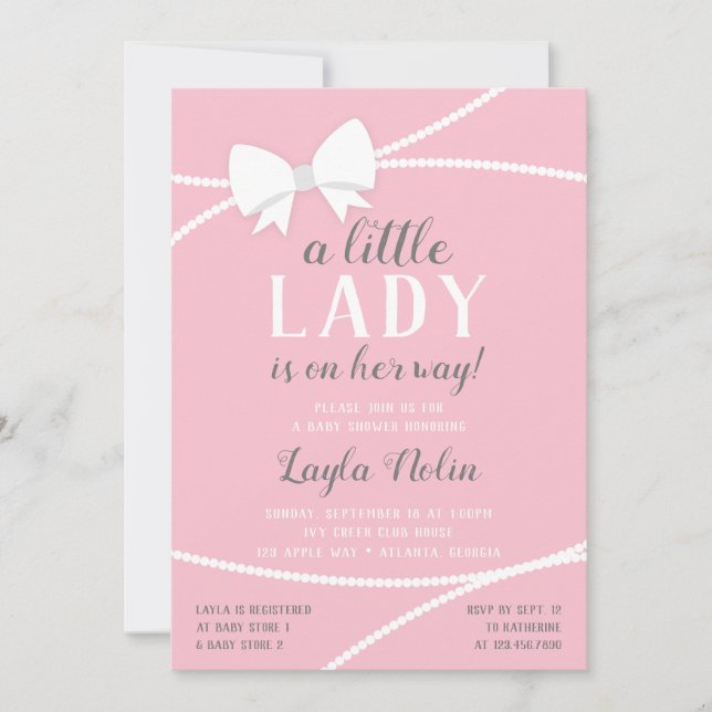 Invitación a Baby Shower de la pequeña dama, rosa, (Anverso)