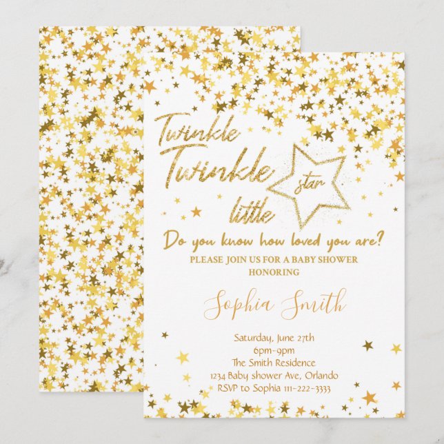 Invitación a Baby Shower de la Pequeña Estrella Pu (Anverso / Reverso)