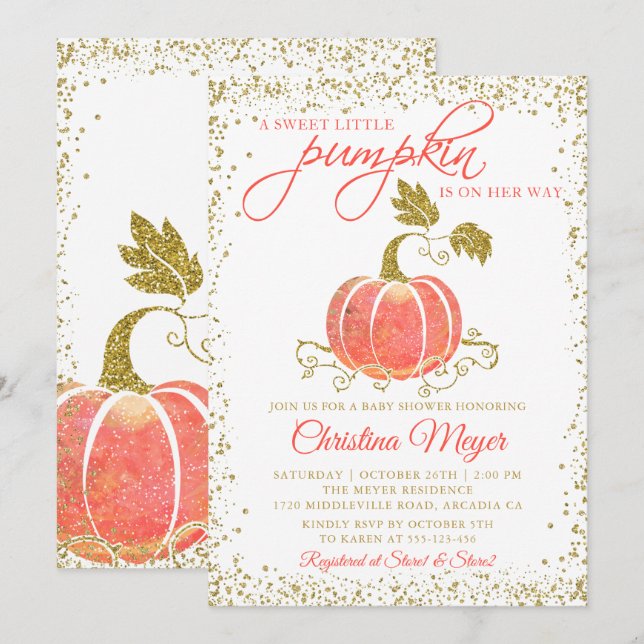 Invitación a Baby Shower de la piel de calabaza Pu (Anverso / Reverso)