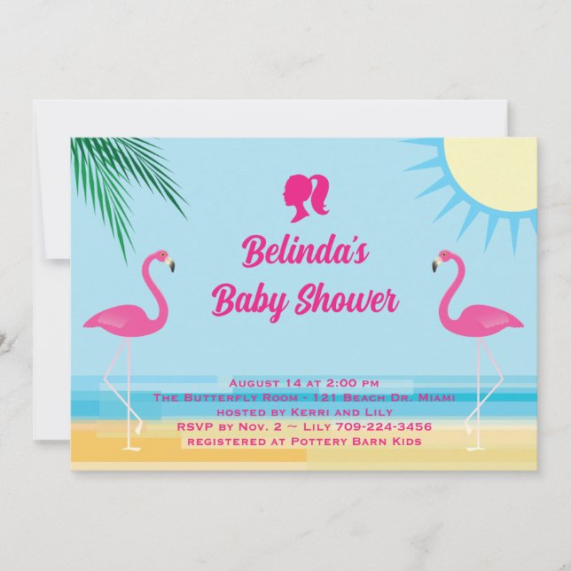 Invitación a Baby Shower de la playa tropical azul (Anverso)