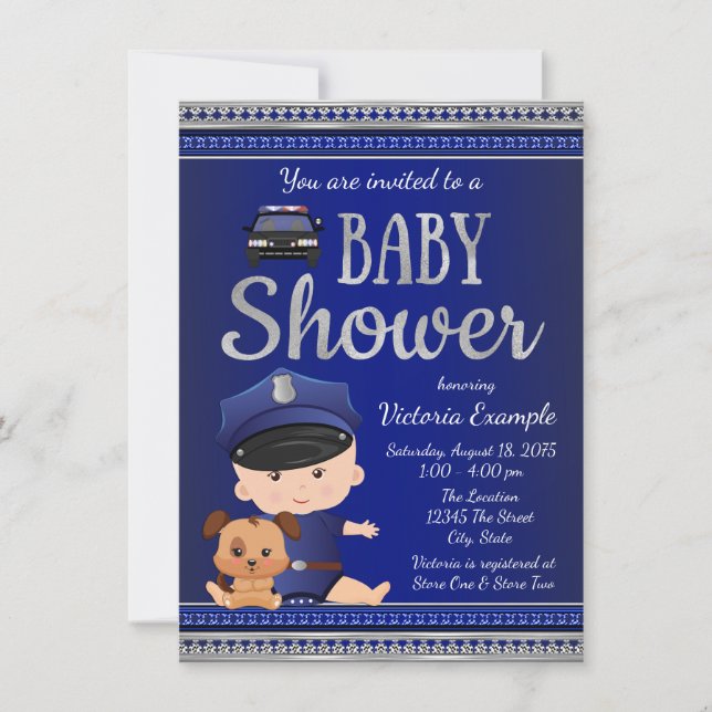 Invitación a Baby Shower de la policía (Anverso)