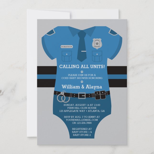 Invitación a Baby Shower de la policía (Anverso)