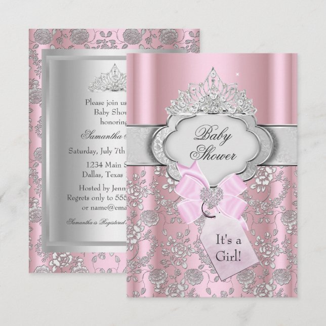 Invitación a Baby Shower de la Princesa de bonito  (Anverso / Reverso)