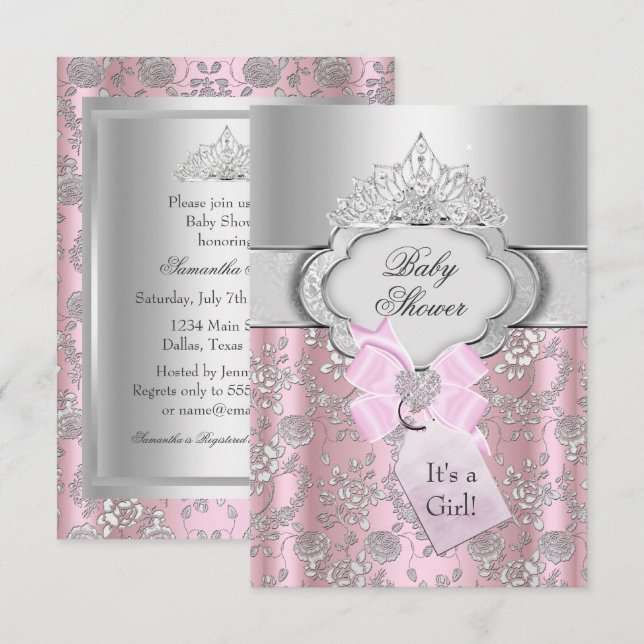 Invitación a Baby Shower de la Princesa de bonito  (Anverso / Reverso)