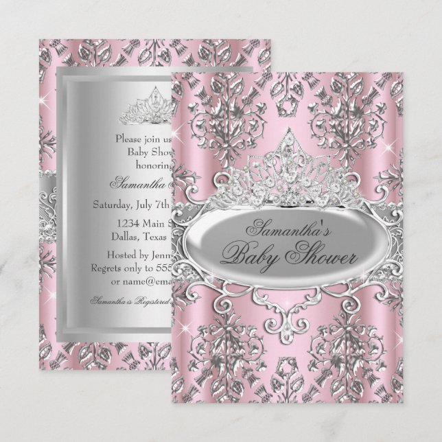 Invitación a Baby Shower de la Princesa de Damask  (Anverso / Reverso)
