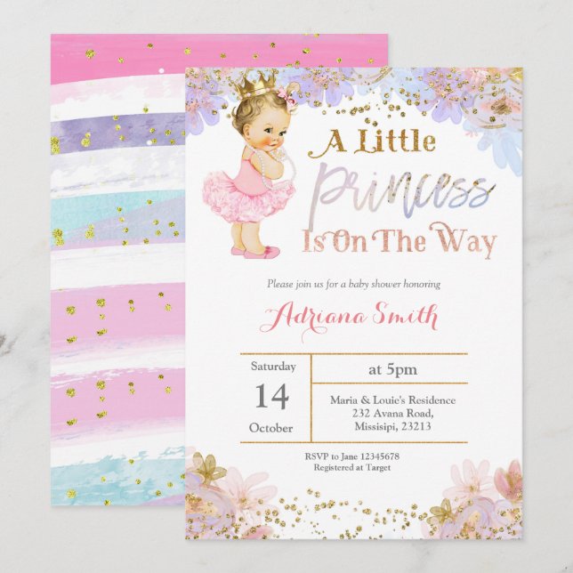 Invitación a Baby Shower de la Princesa de Oro Ros (Anverso / Reverso)