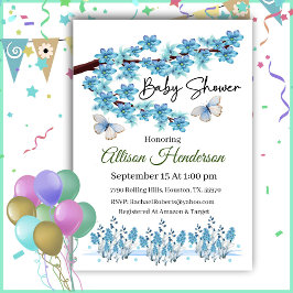 Invitación a Baby Shower de la rama floral azul