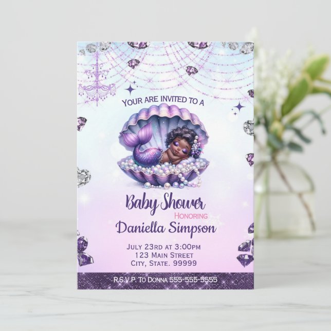 Invitación a Baby Shower de la sirena africana (Anverso de pie)