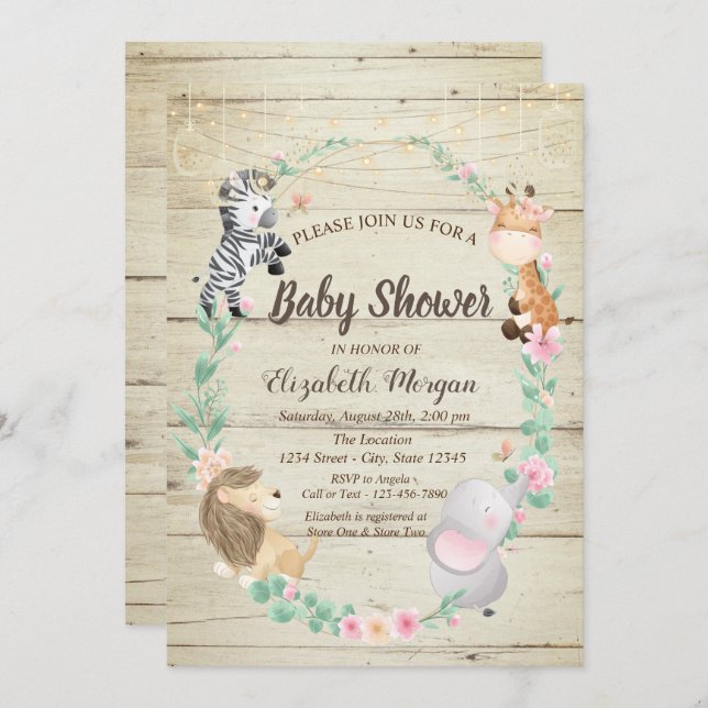 Invitación a Baby Shower de la textura de madera d (Anverso / Reverso)