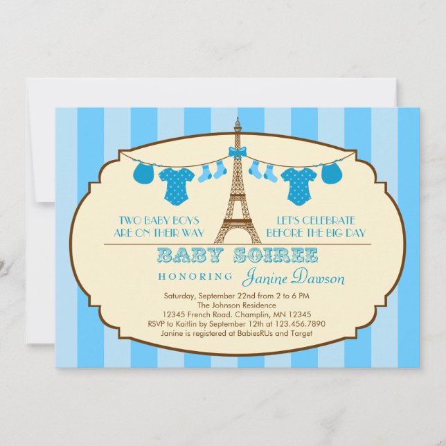 Invitación a Baby Shower de la Torre Eiffel france (Anverso)