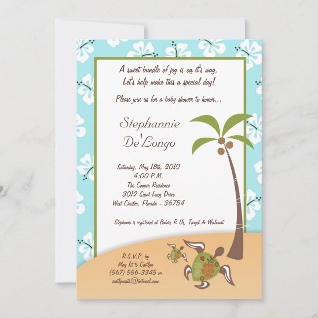 Invitación a Baby Shower de la tortuga tropical Ma (Anverso)