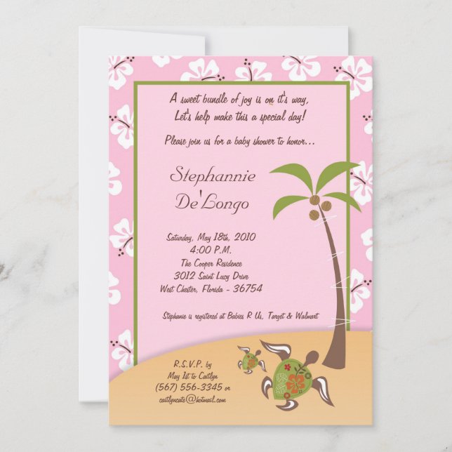 Invitación a Baby Shower de la tortuga tropical Ma (Anverso)