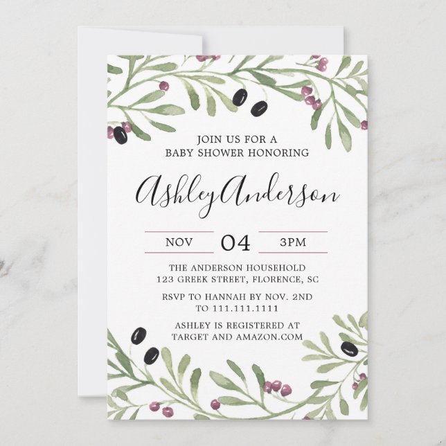 Invitación a Baby Shower de la Toscana Italiana (Anverso)