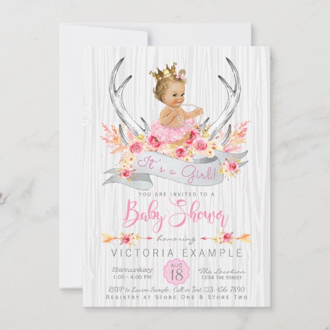 Invitación a Baby Shower de la Tribal Antler Princ (Anverso)