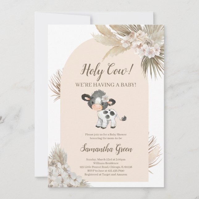 Invitación a Baby Shower de la vaca sagrada neutra (Anverso)