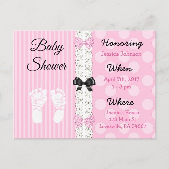 Invitación a Baby Shower de Lace Rosa y Chica de B (Anverso)