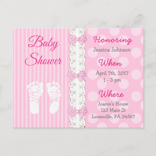 Invitación a Baby Shower de Lace Rosa y Chica de B (Anverso)
