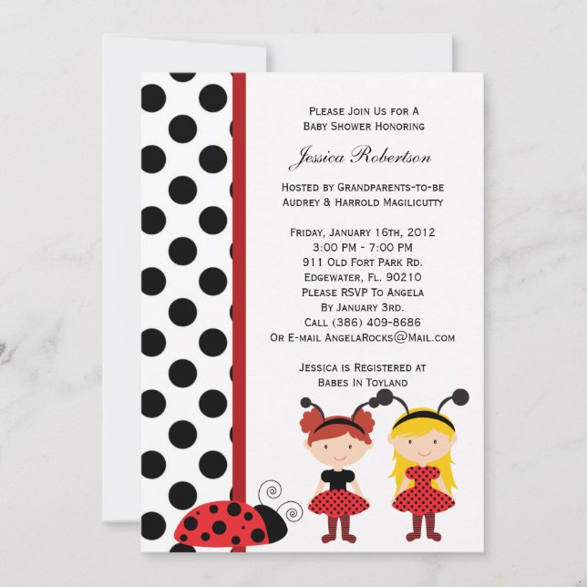Invitación a Baby Shower de Lady Bug (Anverso)