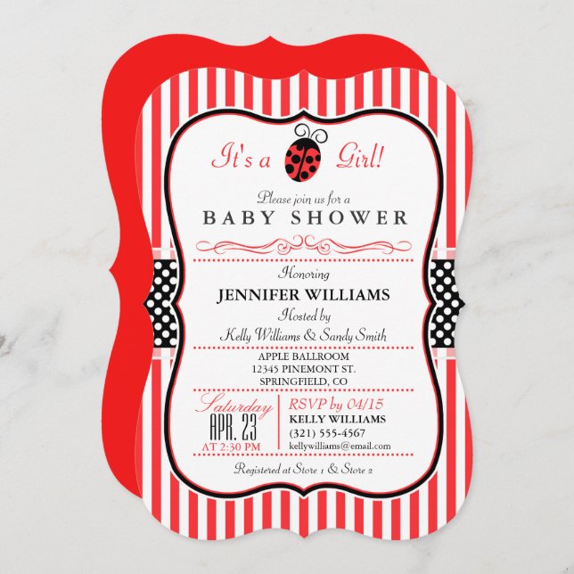Invitación a Baby Shower de Ladybug (Anverso / Reverso)