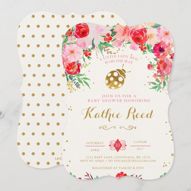 Invitación a Baby Shower de Ladybug (Anverso / Reverso)