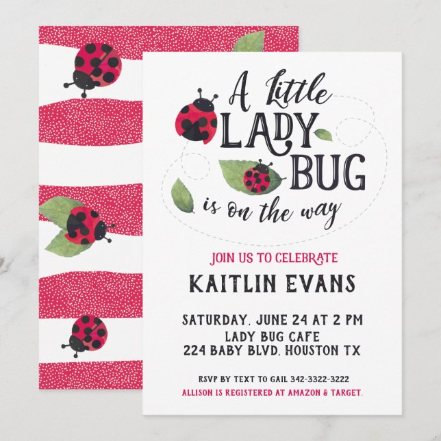 Invitación a Baby Shower de Ladybug (Anverso / Reverso)