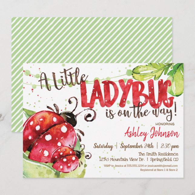 Invitación a Baby Shower de Ladybug, Chica (Anverso / Reverso)