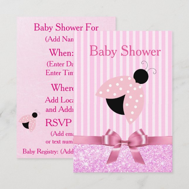 Invitación a Baby Shower de Ladybug Chica rosa (Anverso / Reverso)