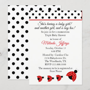 Invitación a Baby Shower de Ladybugs Triplets