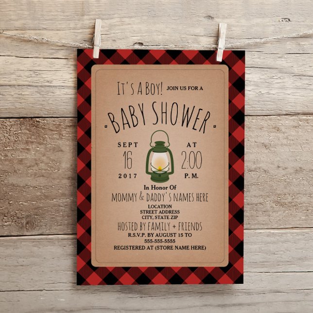 Invitación a Baby Shower de Lantern Lumberjack Pla (Subido por el creador)