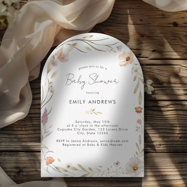 Invitación a Baby Shower de las flores de Boho (Modern Minimal Boho Flower Baby Invitation)