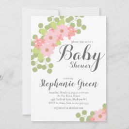 Invitación a Baby Shower de las flores rosadas pas