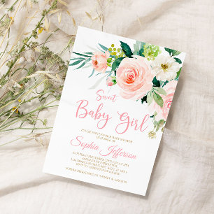 Invitación a Baby Shower de las flores rosas de Ru