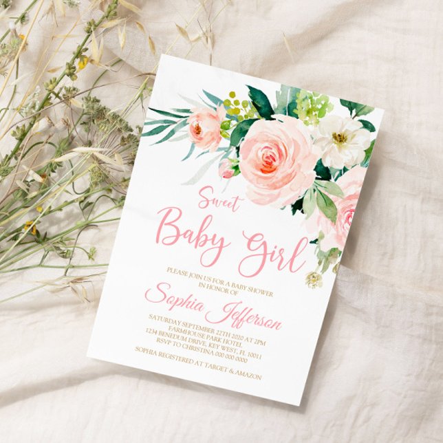 Invitación a Baby Shower de las flores rosas de Ru (Subido por el creador)